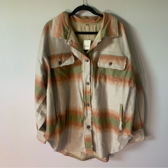 Free People Ruby Ombré Stripe Cotton Blend Shirt Jacket Mazipan Combo - Picture 3 of 6